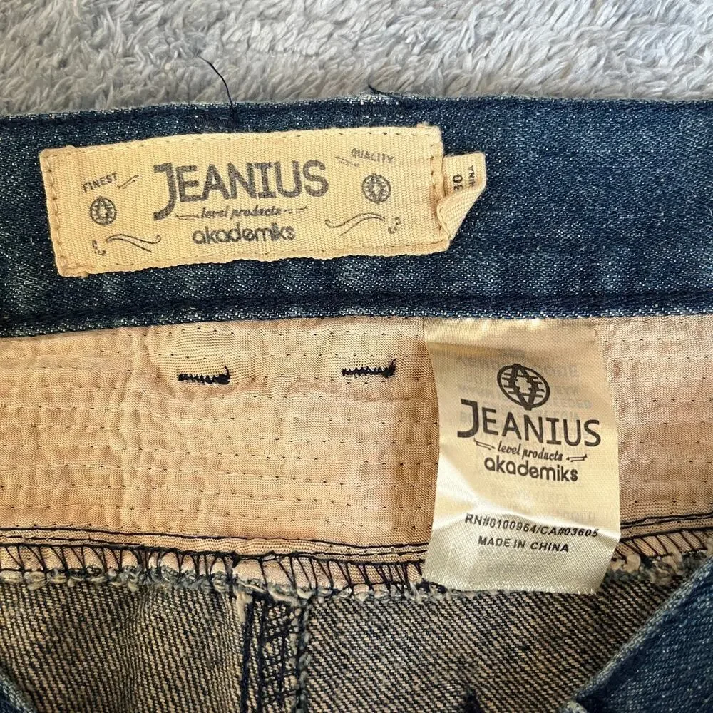 Jeanius by Akademiks Blue Denim Dark Wash Moto Biker Jeans Men's Size 32x30
